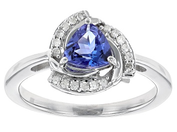 Picture of Blue Trillion Tanzanite Rhodium Over Sterling Silver Ring 0.77ctw