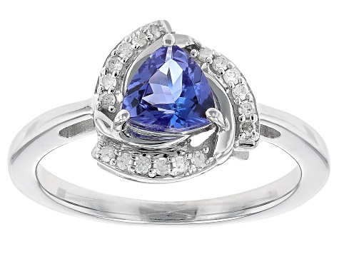 Blue Trillion Tanzanite Rhodium Over Sterling Silver Ring 0.77ctw