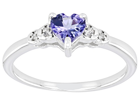 Blue Tanzanite Rhodium Over Sterling Silver Ring 0.46ctw