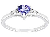 Blue Tanzanite Rhodium Over Sterling Silver Ring 0.46ctw