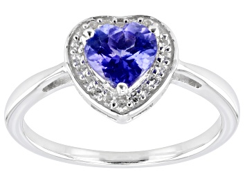 Picture of Blue Tanzanite Rhodium Over Sterling Silver Heart Ring 0.76ctw