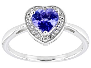 Blue Tanzanite Rhodium Over Sterling Silver Heart Ring 0.76ctw