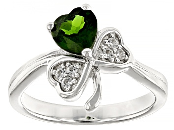 Picture of Green Chrome Diopside Rhodium Over Sterling Silver Shamrock Ring 0.89ctw