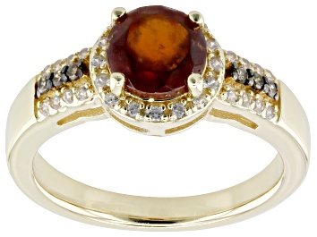 Picture of Hessonite Garnet With Champagne Diamond & White Zircon 18k Yellow Gold Over Silver Ring 1.52ctw