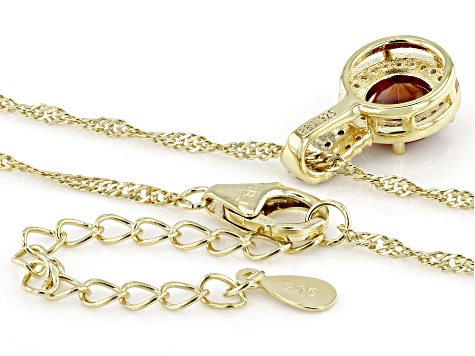 Hessonite Garnet, Diamond & White Zircon 18k Yellow Gold Over Silver Pendant With Chain 1.81ctw