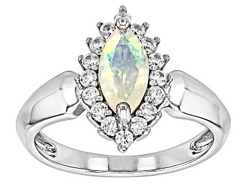 Picture of Ethiopian Opal Rhodium Over Sterling Silver Ring 1.06ctw