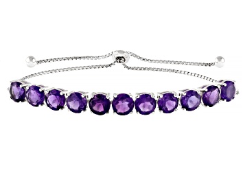 Picture of African Amethyst Rhodium Over Sterling Silver Bolo Bracelet 11.22ctw