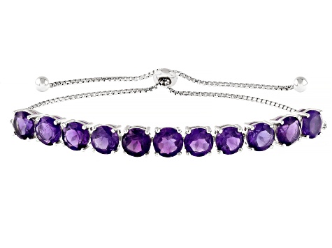 African Amethyst Rhodium Over Sterling Silver Bolo Bracelet 11.22ctw