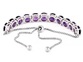 African Amethyst Rhodium Over Sterling Silver Bolo Bracelet 11.22ctw