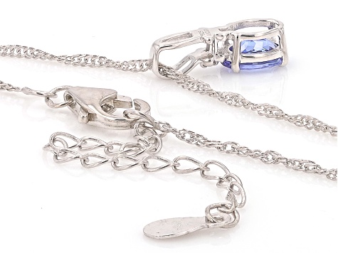 Blue Tanzanite Rhodium Over Sterling Silver Pendant with Chain 0.68ctw