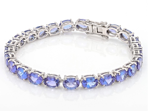 Blue Tanzanite Rhodium Over Sterling Silver Tennis Bracelet 16.32ctw