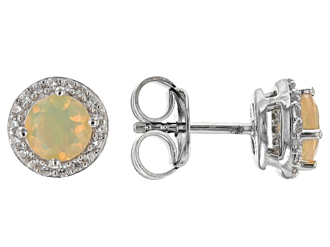 White Ethiopian Opal Rhodium Over Sterling Silver Earrings 0.16ctw