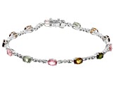Multi-Tourmaline Rhodium Over Sterling Silver Tennis Bracelet 5.73ctw