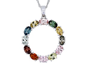 Multi-Tourmaline Rhodium Over Sterling Silver Pendant with Chain 5.07ctw