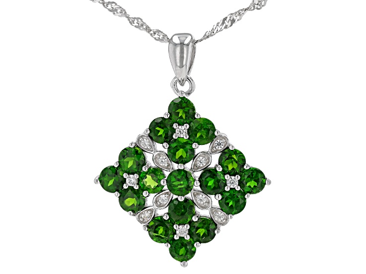 Green Chrome Diopside Rhodium Over Sterling Silver Pendant With Chain 2.14ctw