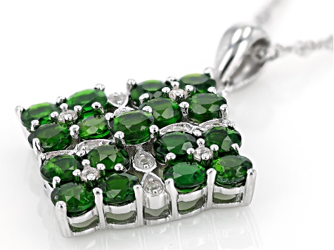 Green Chrome Diopside Rhodium Over Sterling Silver Pendant