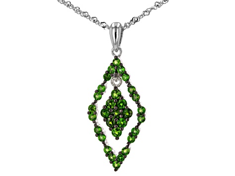 Green Chrome Diopside Rhodium Over Sterling Silver Pendant with Chain 1.25ctw