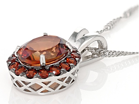 Red Labradorite Rhodium Over Sterling Silver Pendant With Chain 2.60ctw