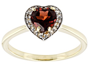 Red Garnet With White Topaz 18k Yellow Gold Over Sterling Silver Ring 0.99ctw