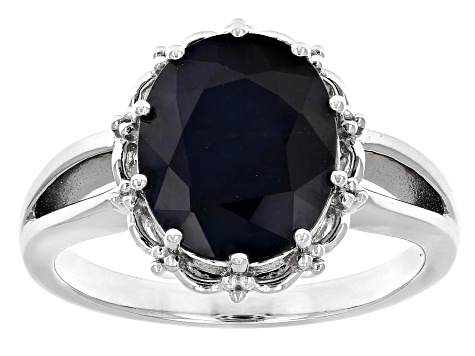 Blue Sapphire Rhodium Over Sterling Silver Ring 3.50ct