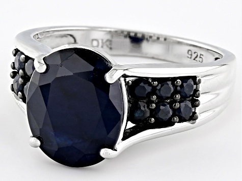 Blue Sapphire Rhodium Over Sterling Silver Ring 4.27ctw