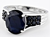 Blue Sapphire Rhodium Over Sterling Silver Ring 4.27ctw