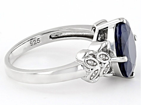 Blue Sapphire Rhodium Over Sterling Silver Ring 3.57ctw - STK082 | JTV.com
