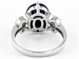Blue Sapphire Rhodium Over Sterling Silver Ring 3.57ctw