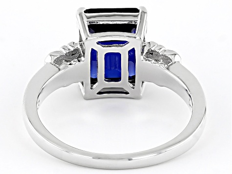 Blue Lab Created Sapphire Rhodium Over Sterling Silver Ring 3.43ct
