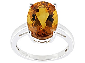 Yellow Brazilian Citrine Rhodium Over Sterling Silver Ring 4.25ct