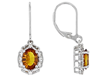 Concave Madeira Citrine Rhodium Over Sterling Silver Earrings 1.89ctw