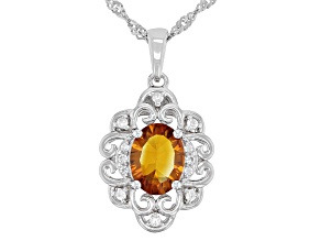 Orange Concave Madeira Citrine Rhodium Over Sterling Silver Pendant with Chain 0.98ctw