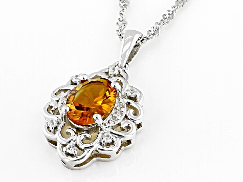 Orange Concave Madeira Citrine Rhodium Over Sterling Silver Pendant with Chain 0.98ctw