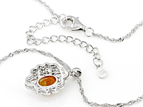 Orange Concave Madeira Citrine Rhodium Over Sterling Silver Pendant with Chain 0.98ctw