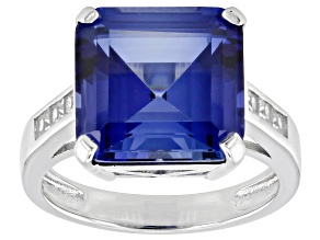 Blue Lab Created Sapphire Rhodium Over Sterling Silver Ring 8.31ctw