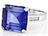 Blue Lab Created Sapphire Rhodium Over Sterling Silver Ring 8.31ctw