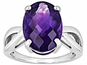 African Amethyst Rhodium Over Sterling Silver Solitaire Ring 6.09ct