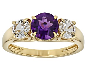 African Amethyst With Lab Created White Sapphire 18k Yellow Gold Over Sterling Silver Ring 1.85ctw