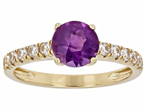 African Amethyst With White Zircon 18k Yellow Gold Over Sterling Silver Ring 1.28ctw