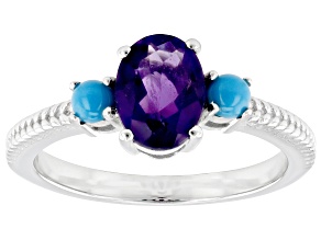 Purple Amethyst Rhodium Over Sterling Silver Ring 1.03ct