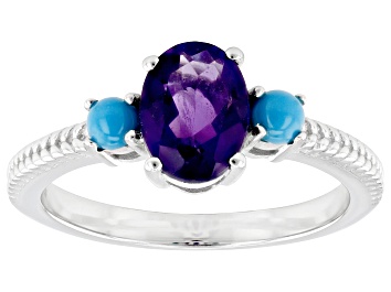 Picture of Purple Amethyst Rhodium Over Sterling Silver Ring 1.03ct
