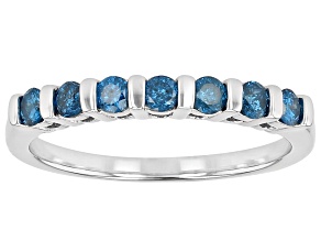 Blue Diamond Rhodium Over Sterling Silver Band Ring 0.35ctw