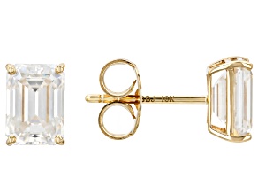Emerald Cut Moissanite 10k Yellow Gold Stud Earrings 2.02ctw DEW