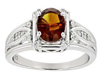 Picture of Orange Concave Madeira Citrine Rhodium Over Sterling Silver Ring 1.30ctw