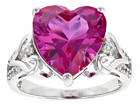 Pink Lab Created Sapphire Rhodium Over Sterling Silver Ring 6.13ctw