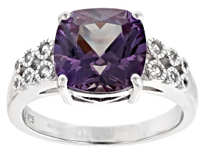 Purple Lab Created Sapphire Rhodium Over Sterling Silver Ring 4.82ctw