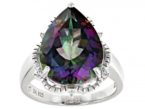 Mystic Fire® Green Topaz Rhodium Over Sterling Silver Ring 8.20ctw