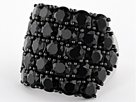 Black Spinel Rhodium Over Sterling Silver Ring 11.83ctw