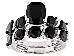 Black Spinel Rhodium Over Sterling Silver Set of Two Rings 5.80ctw