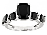 Black Spinel Rhodium Over Sterling Silver Set of Two Rings 5.80ctw